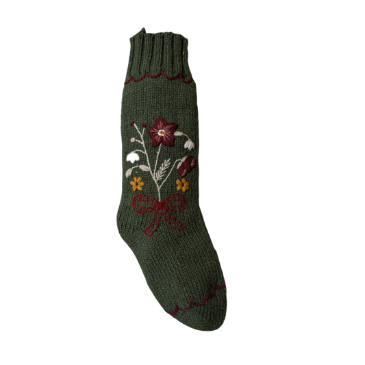 Holiday Hellebore Stocking - Moss