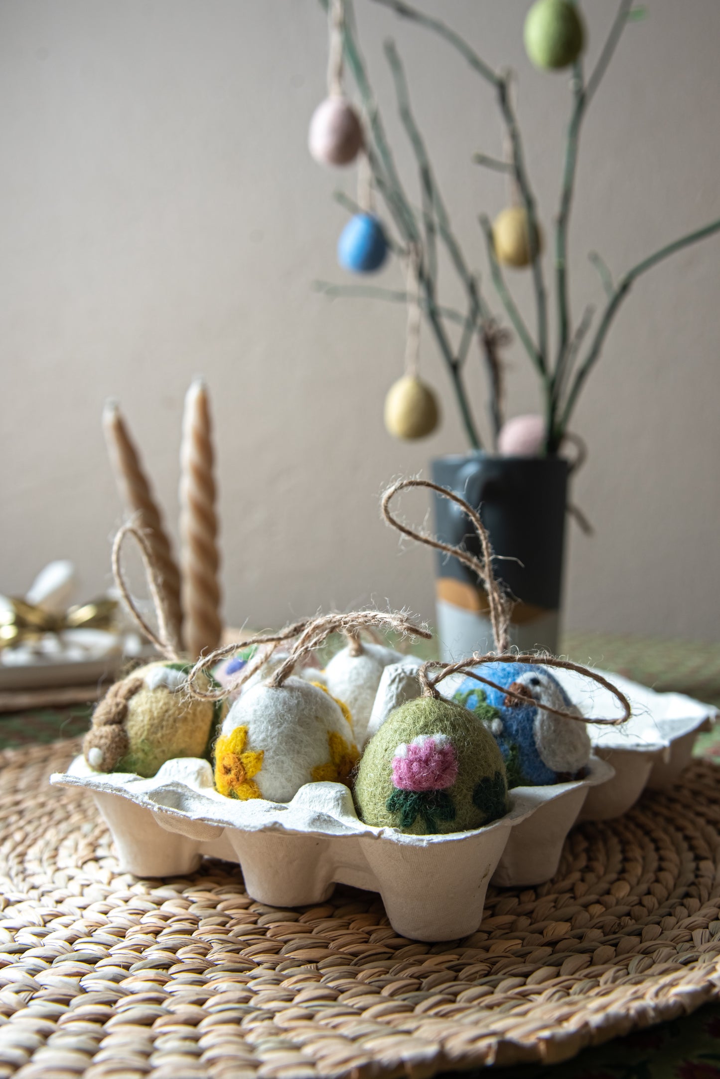 Box of six artisan egg ornaments