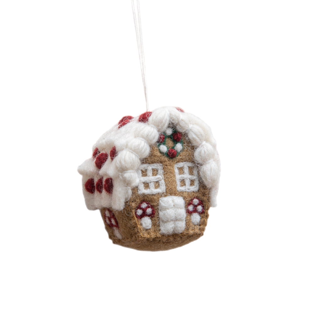 Gingerbread House Ornament with Mushroom