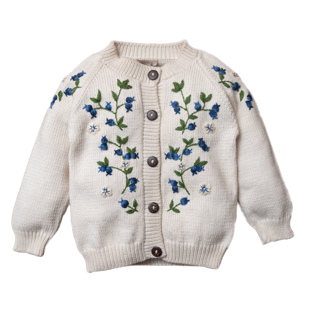 knitted and embroidered blueberries cardigan in Marshmallow