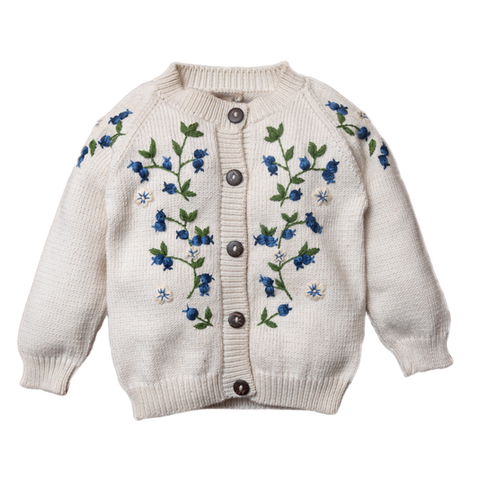 knitted and embroidered blueberries cardigan in Marshmallow