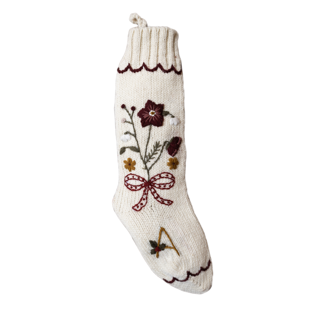 Holiday Hellebore Stocking - Cream white