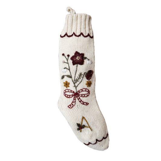 Holiday Hellebore Stocking - Cream white