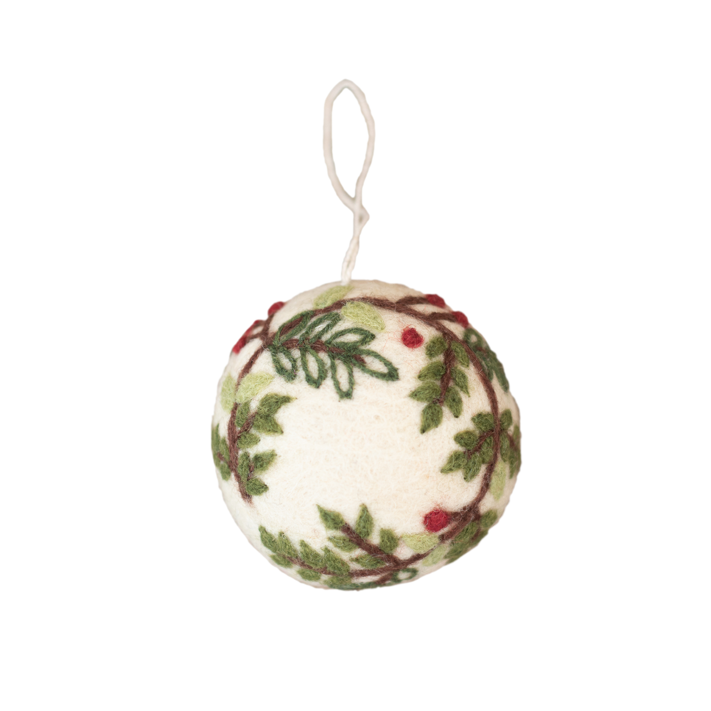 Bauble ornament with embroidered wreath design