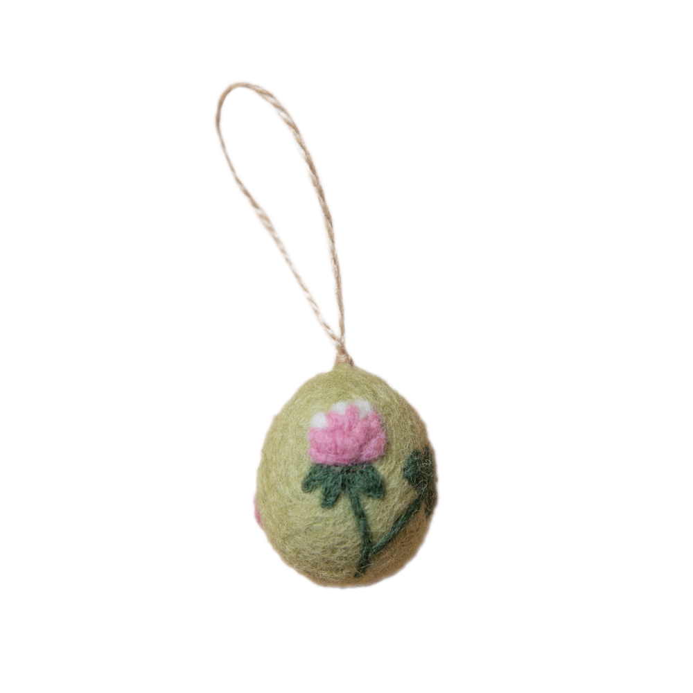 Artisan Easter Egg ornament Pink Flower - Green