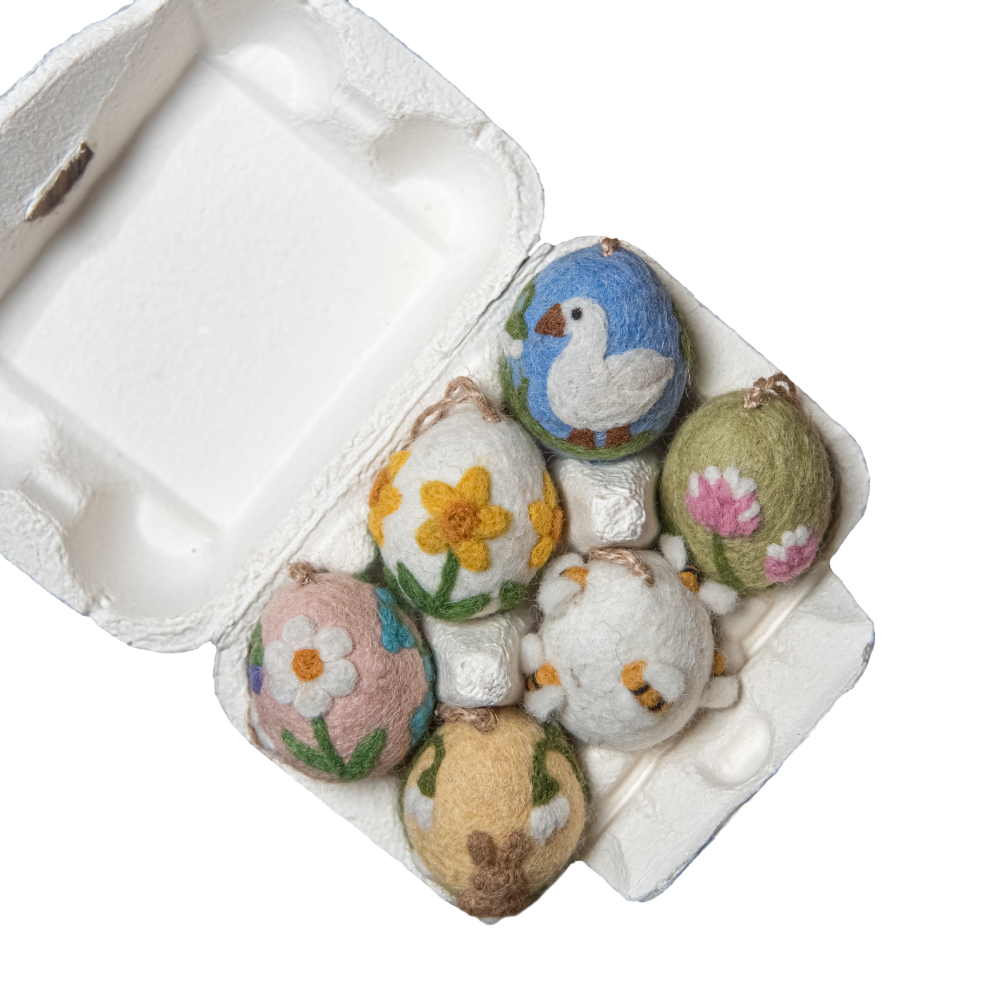 Box of six artisan egg ornaments