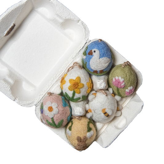 Box of six artisan egg ornaments