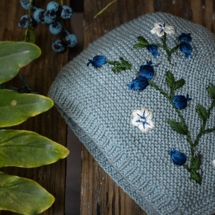 knitted and hand embroidered blueberries bonnet hat for baby