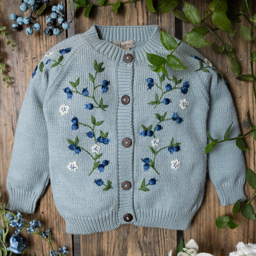 knitted and hand embroidered blueberries cardigan