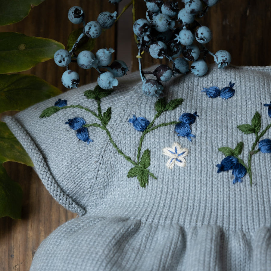 knitted and hand embroidered blueberries romper for kids
