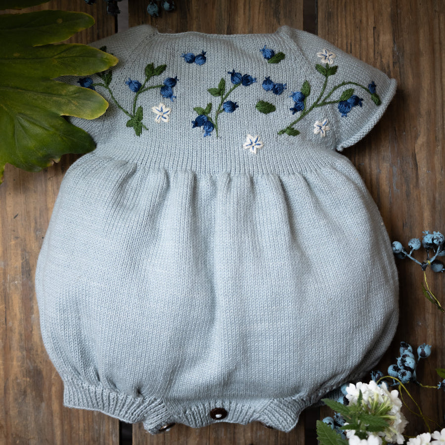 knitted and hand embroidered blueberries romper for kids
