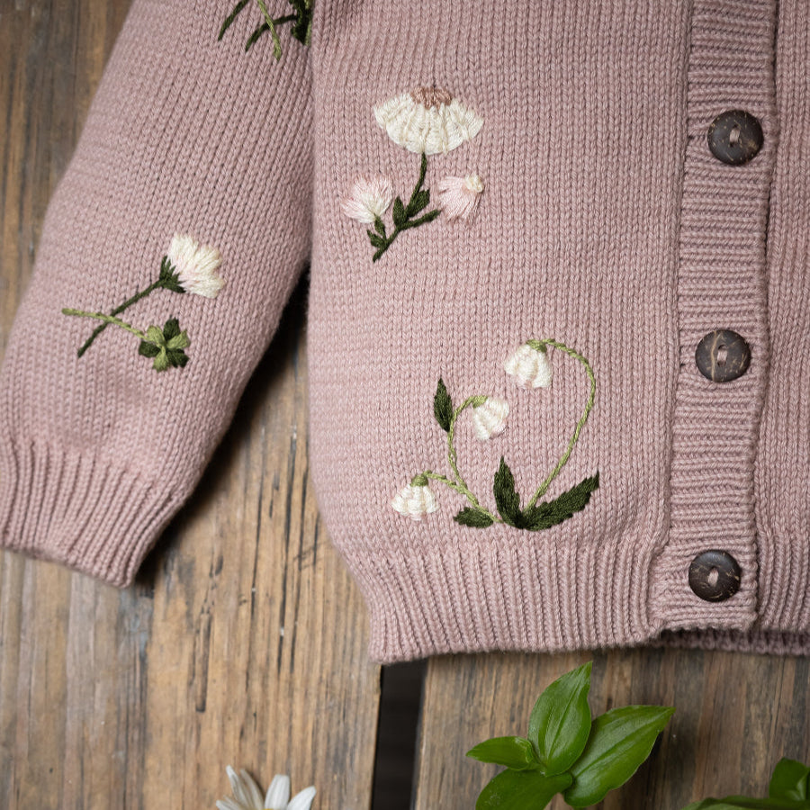 Detailed texture shot highlighting the fine stitches and botanical motifs.
