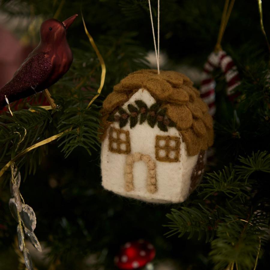 Gingerbread House Ornament - White