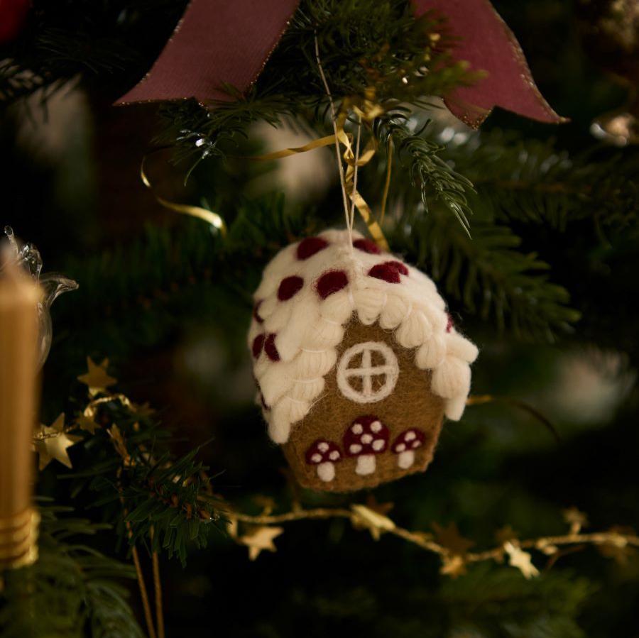 Gingerbread House Ornament with Mushroom