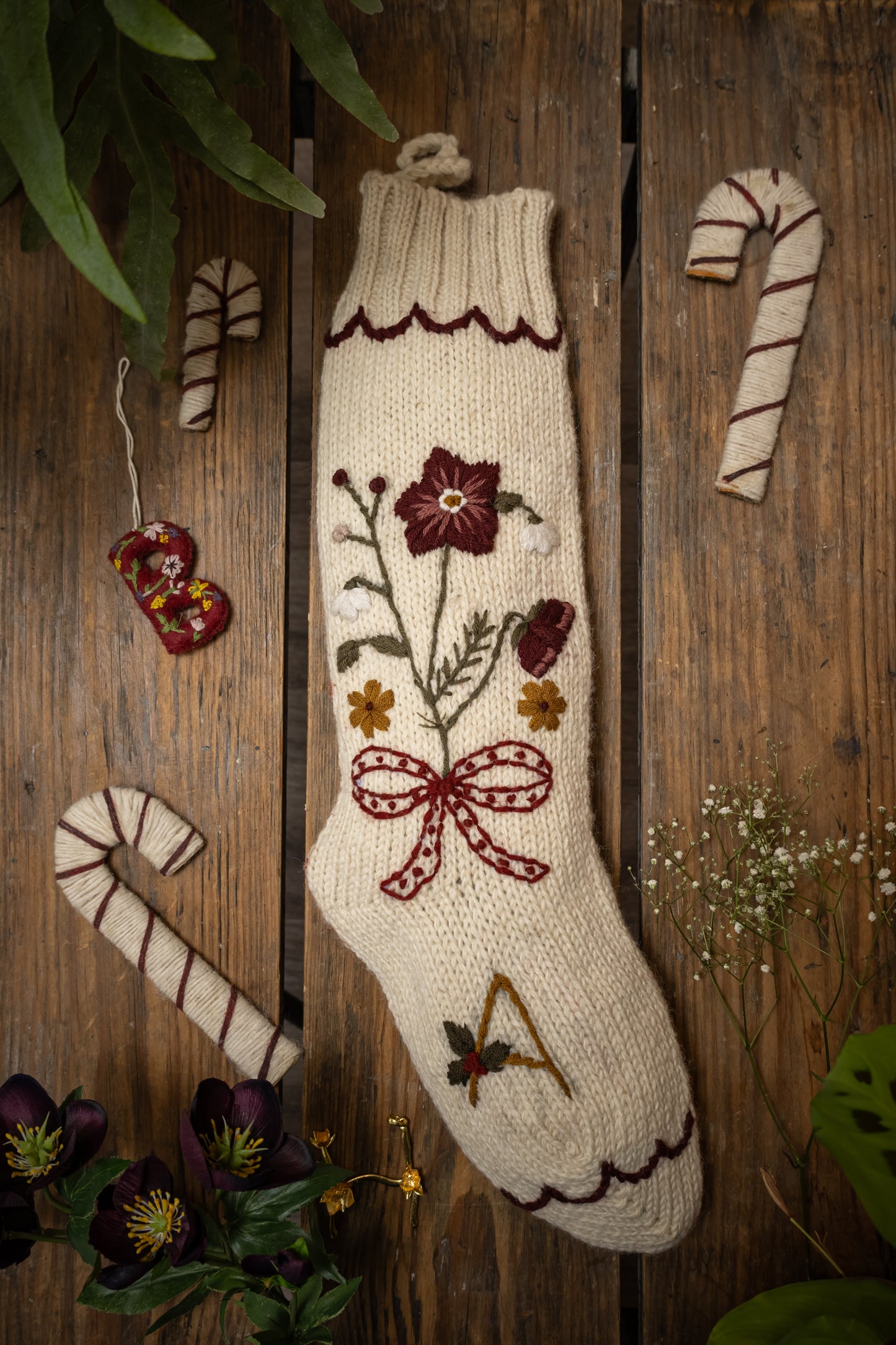 Holiday Hellebore Stocking - Cream white