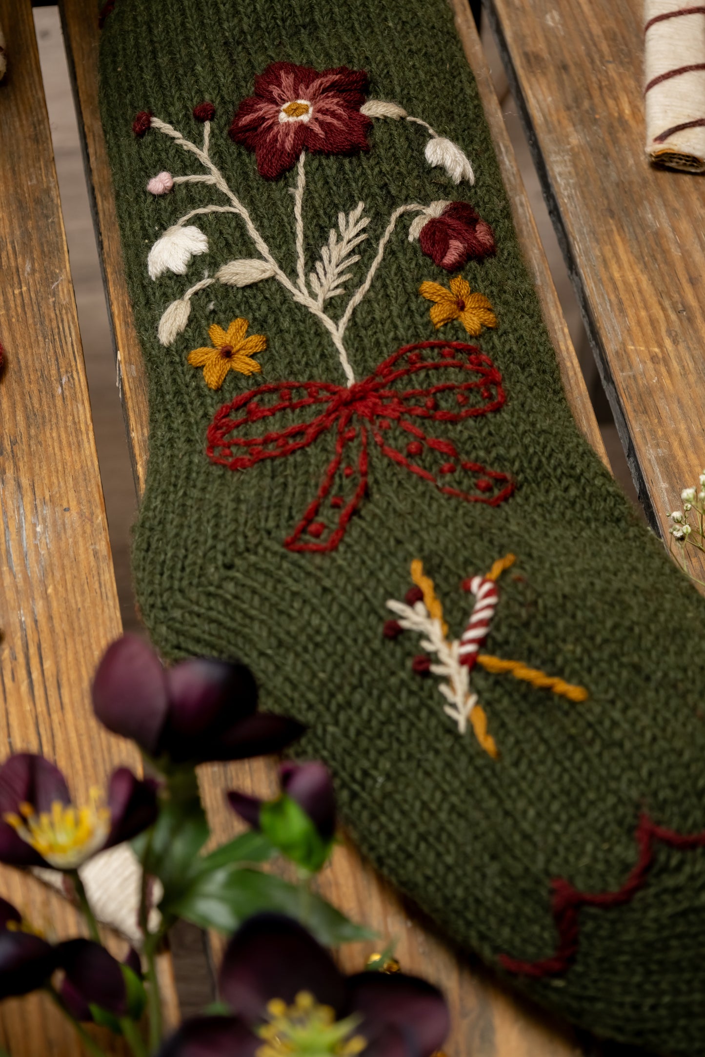 Holiday Hellebore Stocking - Moss